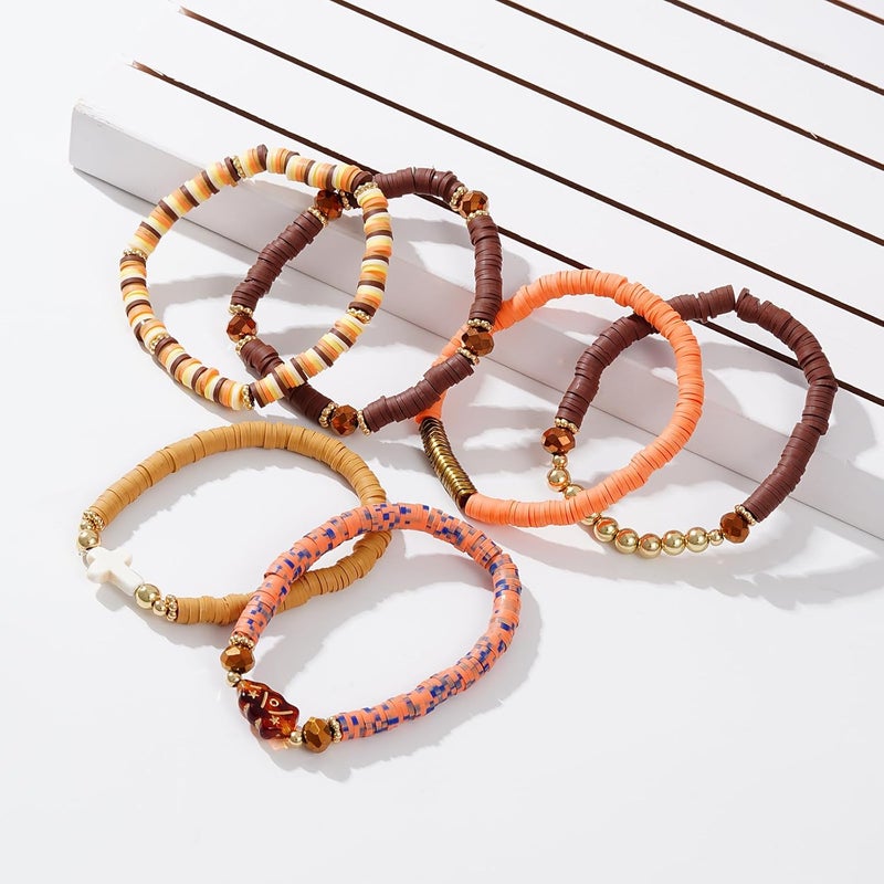 GOOJIDS Surfer Heishi Clay Bead Bracelets for Women Bohemian Stackable Gold Plated Beaded Stretch Bracelets Elastic Layering Friendship Bracelets Set Boho Jewelry - Image 3